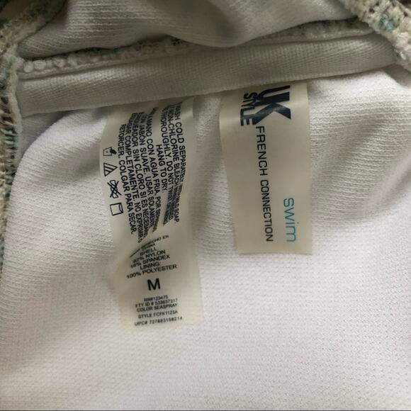 French Connection Knotted Bandeau Bikini Top Strapless Soft Cup White Blue M - Picture 6 of 10